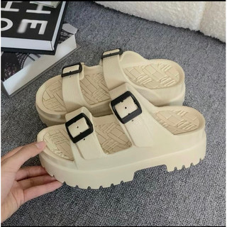  Dép nữ quai ngang 2 khóa đế bánh mì 6cm chống trơn chất Eva nhẹ size 36-39 màu nâu,đen,kem,bơ 319-1 