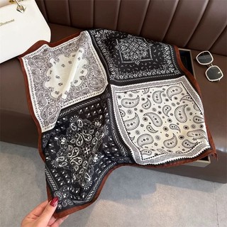  Khăn Vuông Bandana Lụa 50x50 Họa Tiết Vintage Nâu Đen Trắng Cao Cấp Phong Cách Retro Phối Áo Váy Túi Cổ Tay Đa Năng 