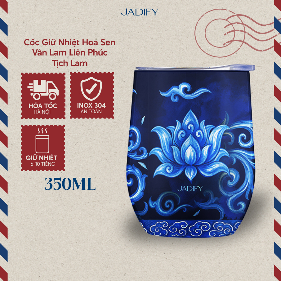 Cốc Giữ Nhiệt Hoa Sen - Vân Lam Liên Phúc - Tịch Lam - Eggy Cup Blessed Blue Lotus – 350ml - Jadify