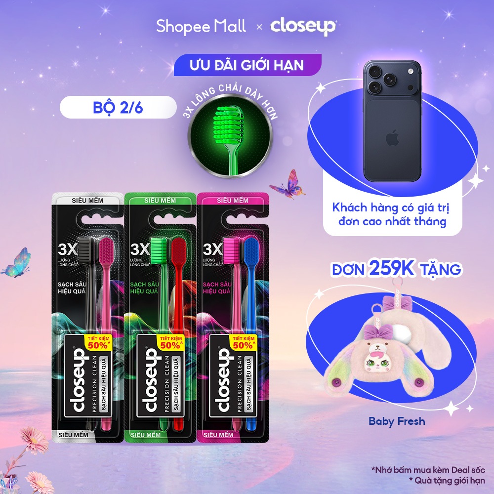 Bộ 2/6 bàn chải Closeup Precision Clean siêu mềm