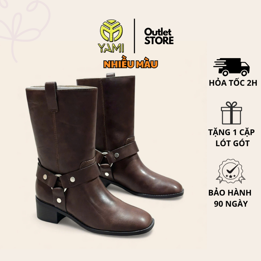 Giày Bốt Nữ Cổ Lửng, Bốt Nữ Thời Trang Cao Cấp Phối Quai Khoá Cổ Chân Gót Vuông Có Big Size, Giày Xuất Xịn YAMI