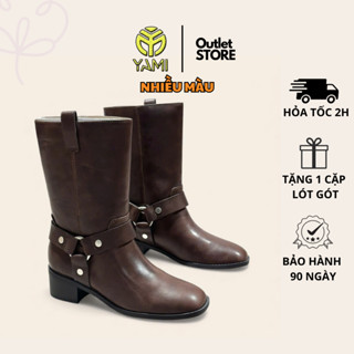 Giày Bốt Nữ Cổ Lửng, Bốt Nữ Thời Trang Cao Cấp Phối Quai Khoá Cổ Chân Gót Vuông Có Big Size, Giày Xuất Xịn YAMI