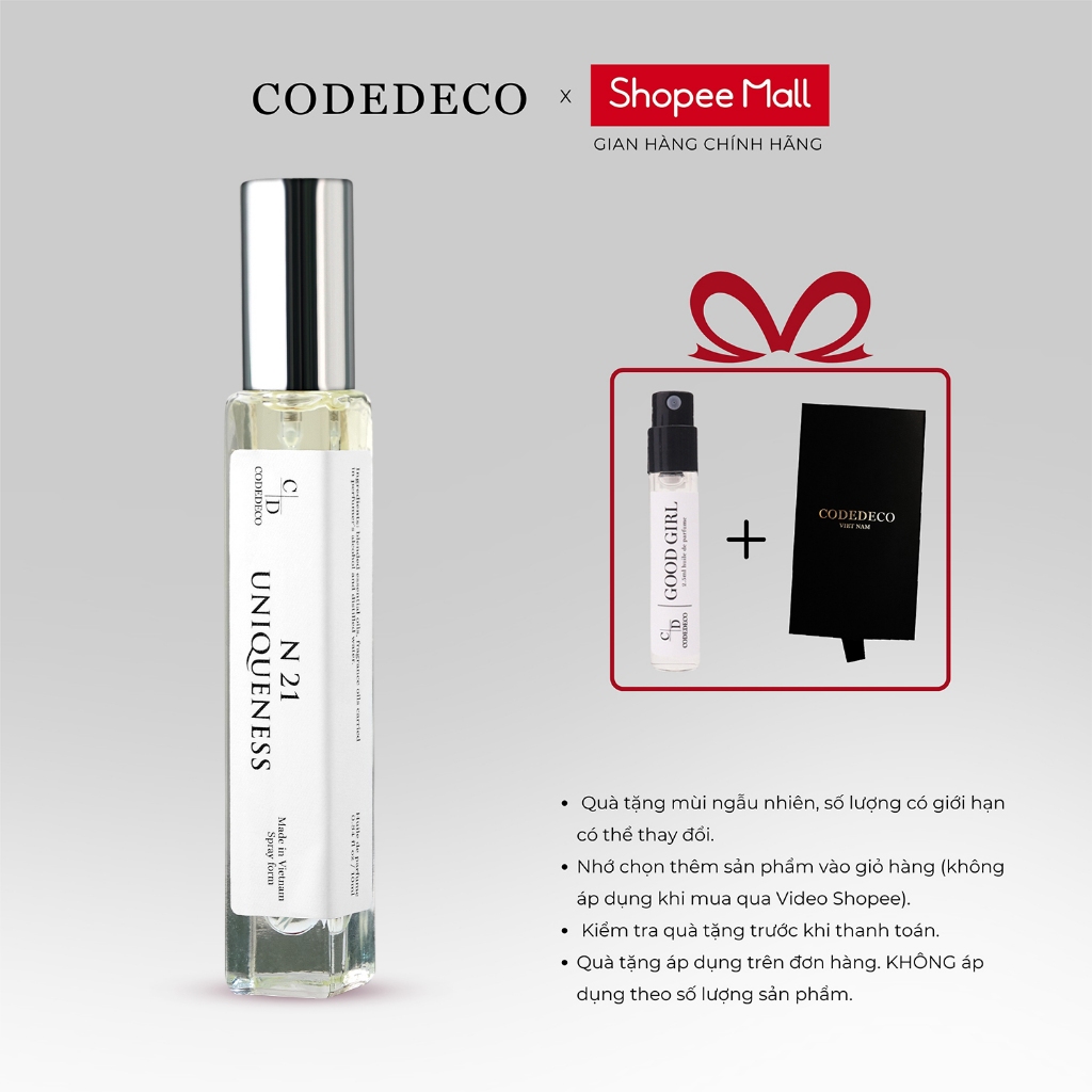 Tinh dầu thơm unisex CODEDECO N21 Uniqueness dạng xịt 10ml - Tươi trẻ, Hấp dẫn, Cá tính