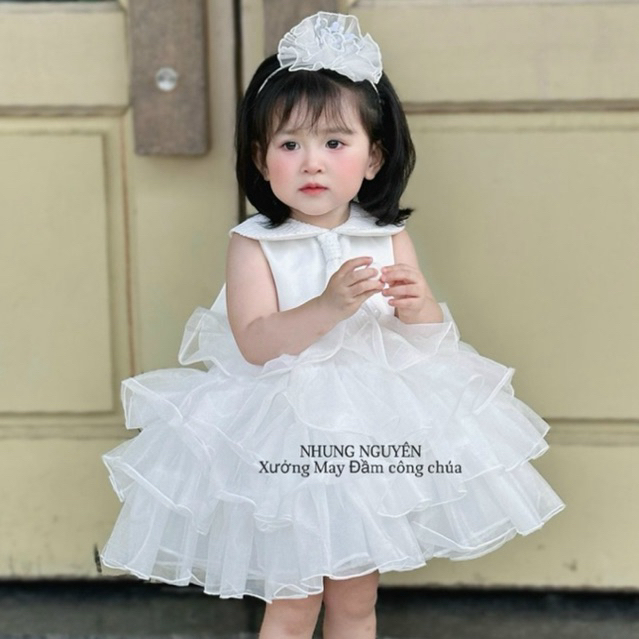Váy CC kèm cà vạt xinh Đầm Công Chúa Cho Bé Gái Cao Cấp tặng Kèm Cài Đầu Cute