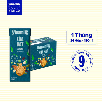 Thùng 24 hộp sữa hạt Cao Đạm ít đường Vinamilk - hộp 180ml