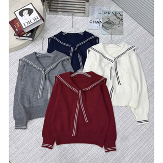  áo len tay dài phối viền kẻ kèm khăn thuỷ thủ hàng quảng châu chất đẹp A611 