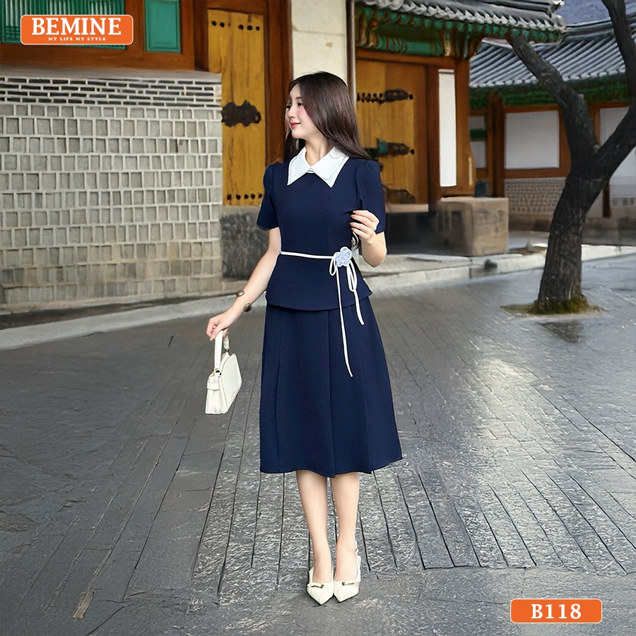 Đầm thiết kế BEMINE cổ đức kép dáng peplum tùng váy chữ A-B118