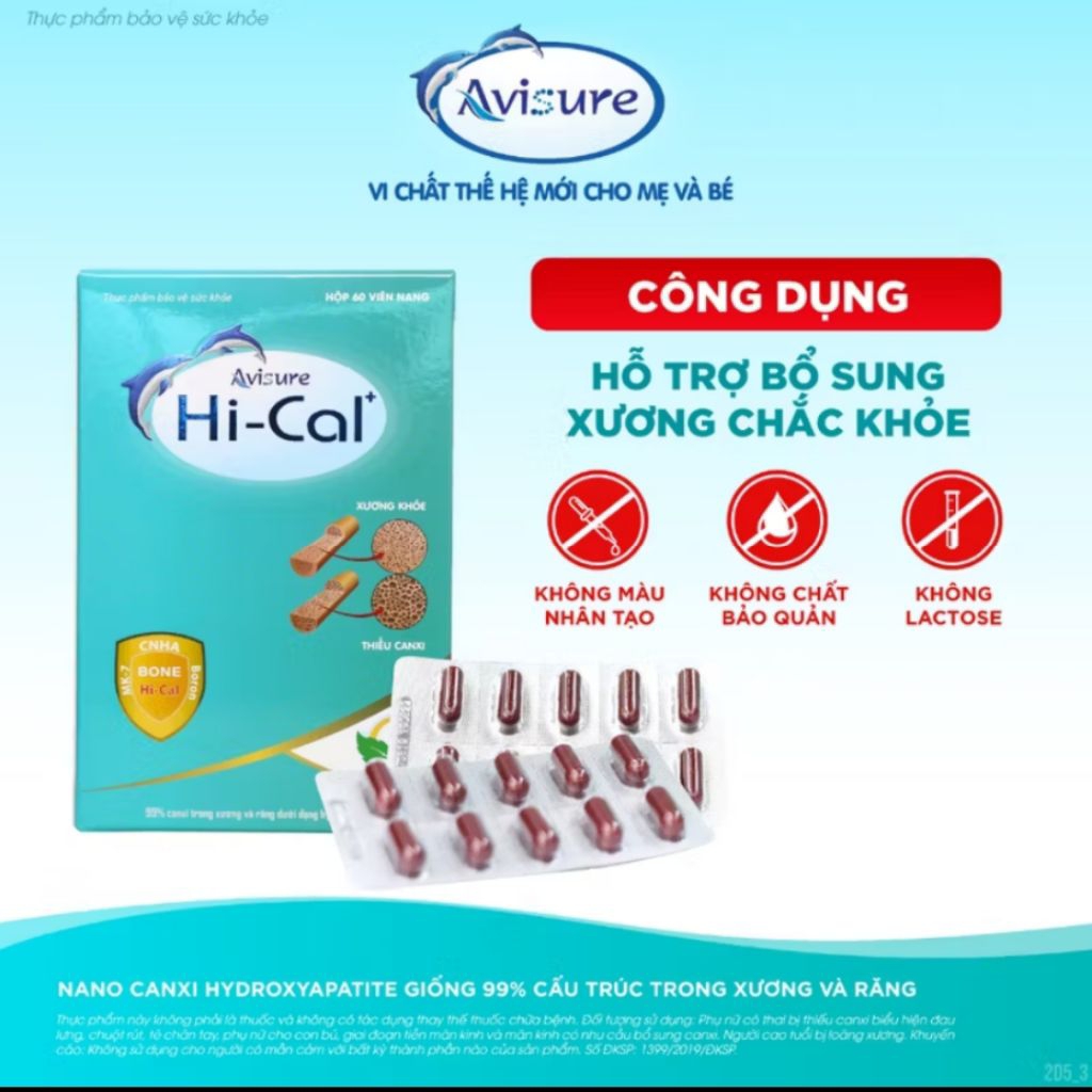 Avisure HiCal – Thực Phẩm Bổ Sung Canxi Nano, (Chính Hãng)hộp 60viên CALCI sinh học