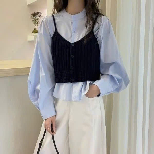 [SẴN] Áo gile len 2 dây dáng croptop mặc bên ngoài áo sơ mi, phong cách trẻ trung năng động - 039 | BigBuy360 - bigbuy360.vn