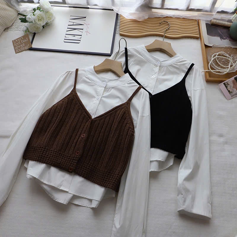 [SẴN] Áo gile len 2 dây dáng croptop mặc bên ngoài áo sơ mi, phong cách trẻ trung năng động - 039 | BigBuy360 - bigbuy360.vn