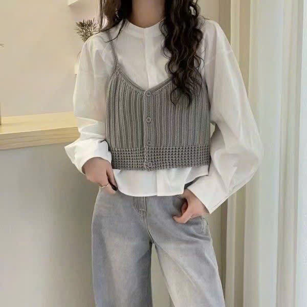 [SẴN] Áo gile len 2 dây dáng croptop mặc bên ngoài áo sơ mi, phong cách trẻ trung năng động - 039 | BigBuy360 - bigbuy360.vn