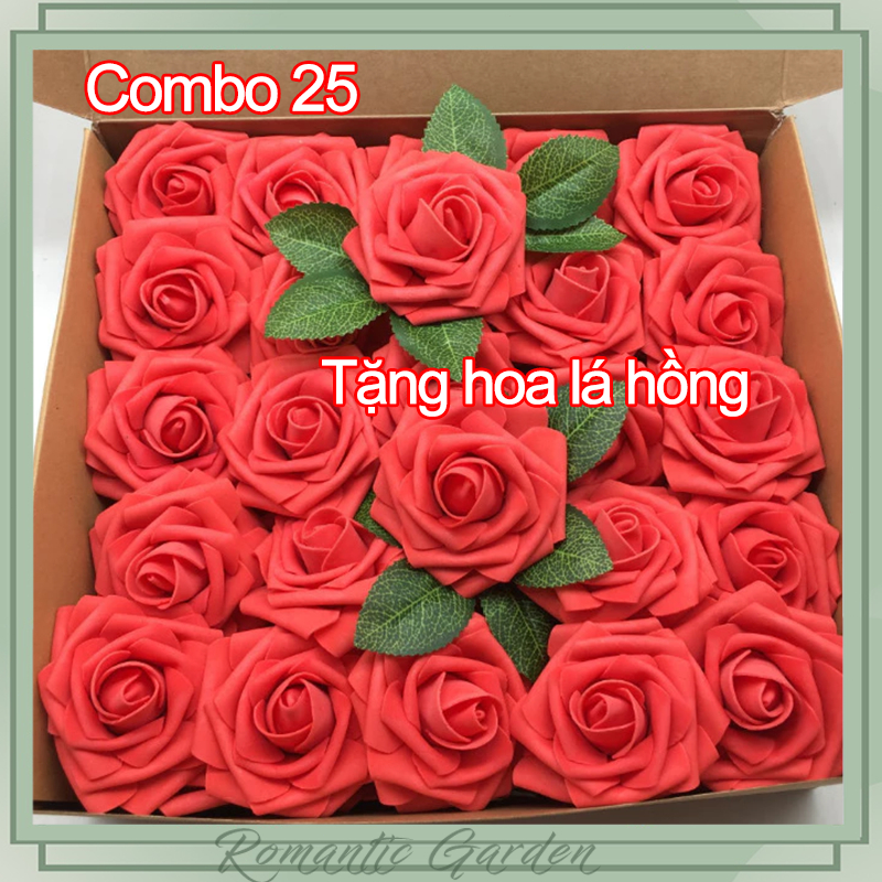 Bộ 25 Bông Hoa Hồng Giả Bằng Xốp 8cm Dùng Trang Trí Tiệc Cưới / Valentine