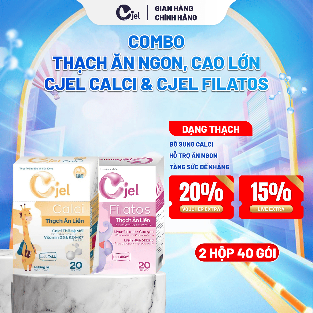 Combo Thanh Dinh Dưỡng Ăn Ngon Cao Lớn Thạch Cjel Calci, Cjel Filatos - Bổ sung calci, Tăng Cường Sứ