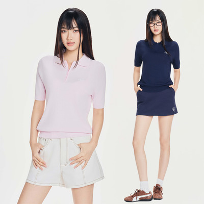 RECHIC Áo thun dáng polo Bleue chất len lông thỏ mềm mịn cao cấp