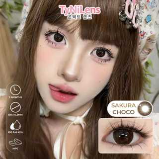 Lens Mắt Nâu Baby TyNiLens SAKURA CHOCO Giãn Vừa 14.2mm cận 0-8 độ tặng khay gương [chất liệu MPC cao cấp]