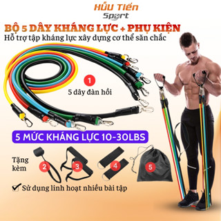 Bộ 5 Dây Kéo Kháng Lực Ngũ Sắc + Phụ Kiện Tập Gym Toàn Thân, Dụng Cụ Đàn Hồi Tập Thể Hình Tại Nhà