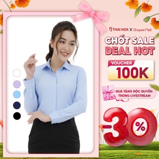 Áo sơ mi ASW0101-R07 dài tay nữ chất liệu sợi tre vải kẻ xéo phay cao cấp nhiều màu Thái Hòa
