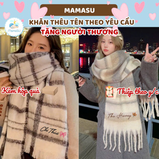   THÊU TÊN  Khăn Quàng Cổ Bản To Thêu Tên Theo Yêu Cầu Khăn Len Choàng Chất Liệu Dày Dặn Cho Mùa Đông Ấm Áp 