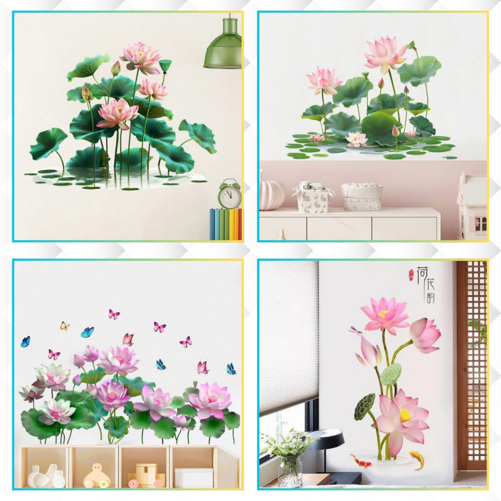 Decal dán tường hoa sen - Tranh dán tường đầm sen trang trí nhà đẹp phòng trà, thiền, tĩnh tâm