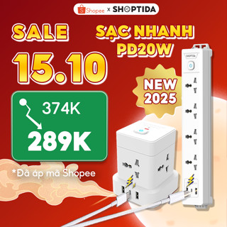 Ổ điện đa năng Shoptida sạc nhanh lphone PD 20W cổng typeC, có 4-6 lỗ cắm tải 2500W, 1 đổi 1 36 tháng chính hãng