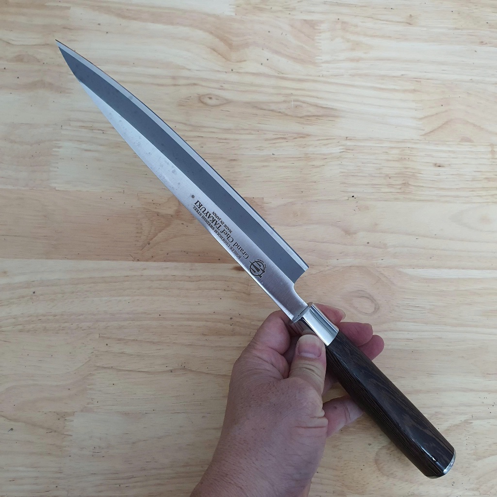 Dao Sashimi Nhật Dáng Nhỏ – Lưỡi Thép Sáng Bóng, Cắt Mượt, Cán Gỗ Cầm Chắc Tay