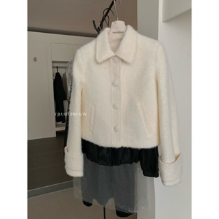  Áo khoác dạ len cừu nữ dáng ngắn cúc bọc cổ bẻ lót trần trám dày dặn hàng Quảng Châu cao cấp T068 