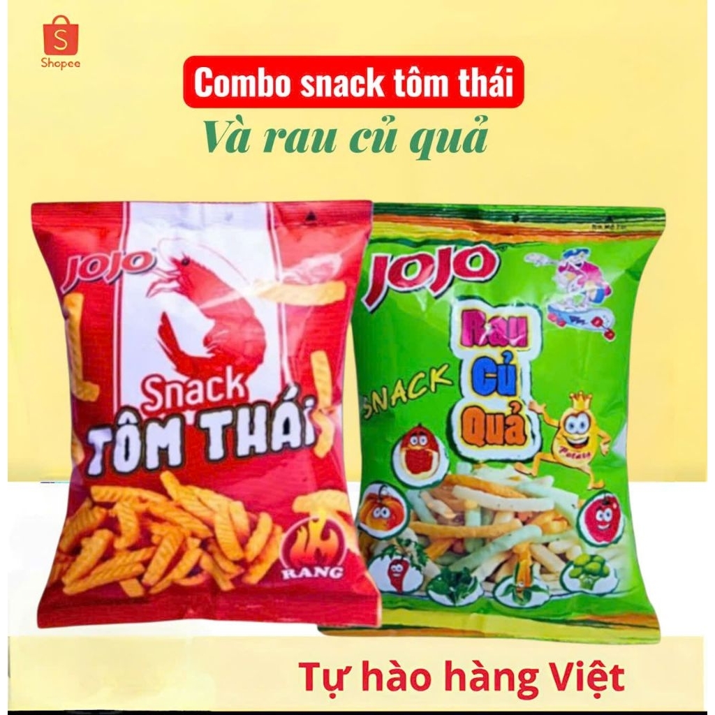 10 bịch snack Jojo tôm thái và rau củ quả 32g ăn vặt snack bim bim