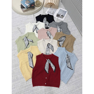  Áo ghile len khuy cài cổ tròn kèm khăn rời hàng QC A618 