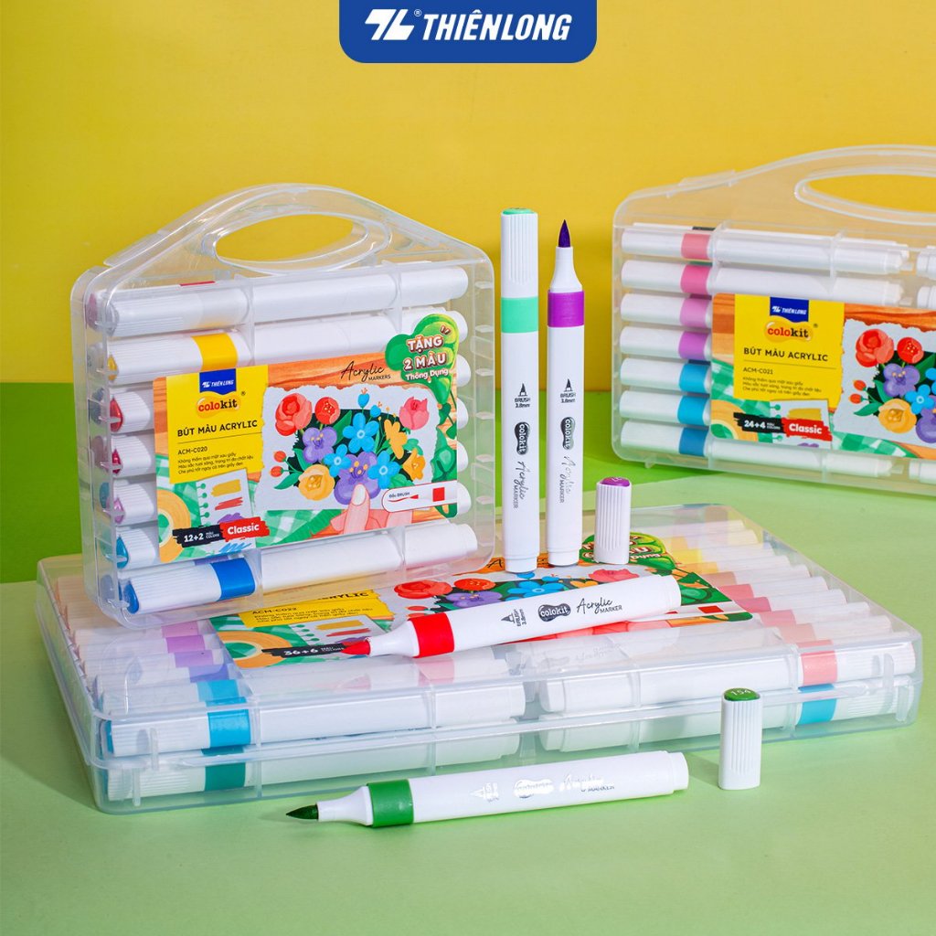 [MT] [Tặng 2/4/6 màu] Acrylic Markers/ Bút sơn/ Bút lông 12/24/36 màu ThiênLong Colokit - Không thấm
