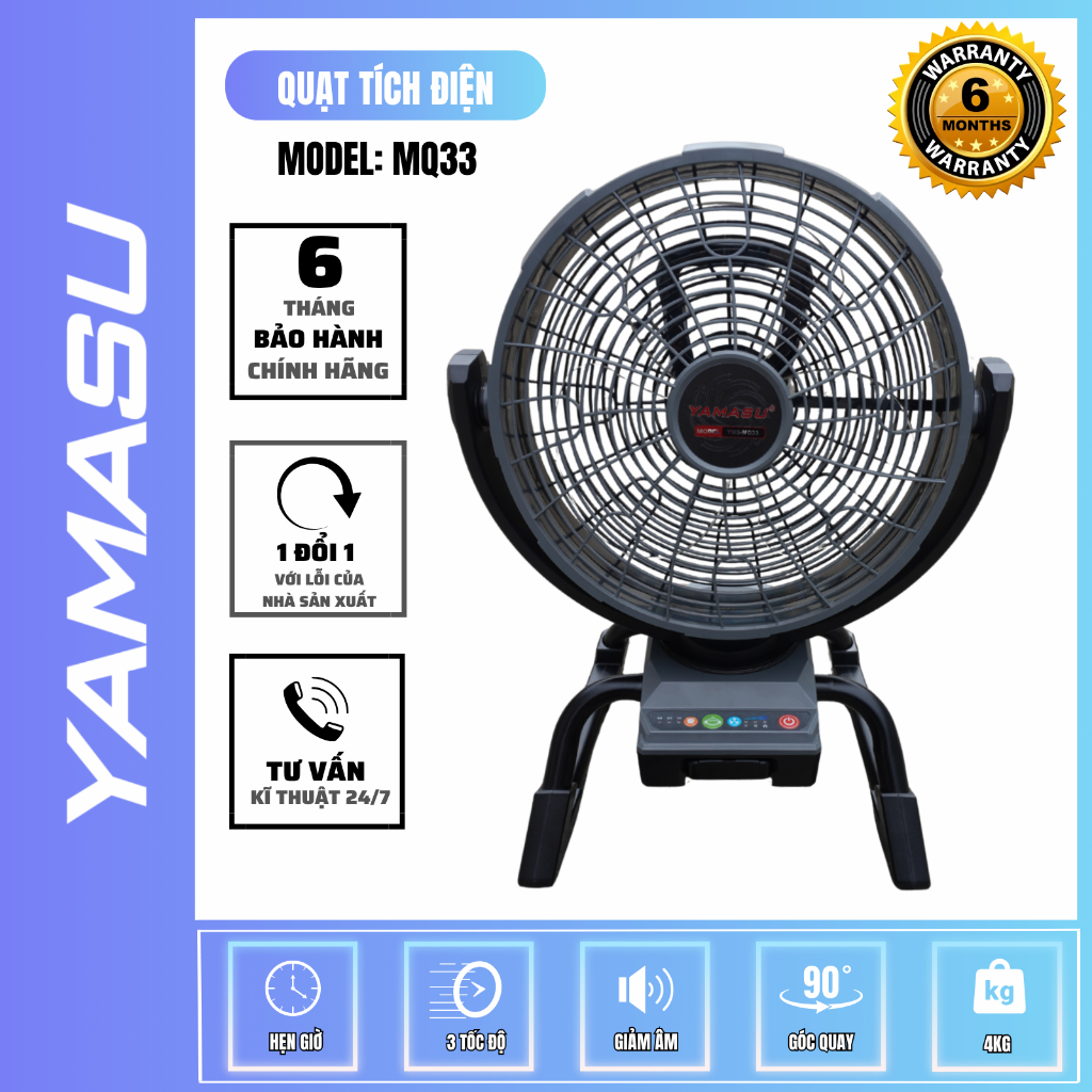 Quạt Tích Điện 33cm Dùng Pin & Điện Trực Tiếp Gió Mạnh Pin Trâu 21V YAMASU YMS-MQ33