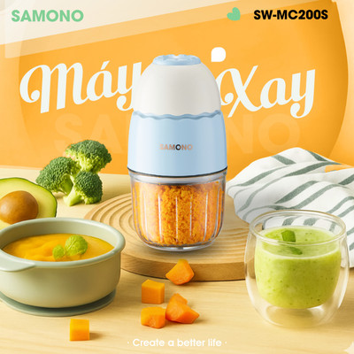 Máy xay thực phẩm mini đa năng Samono SW-MC200S 200W 300ml xay cháo rau củ, thịt -Lưỡi Dao Lớn Không Gỉ 8 cánh