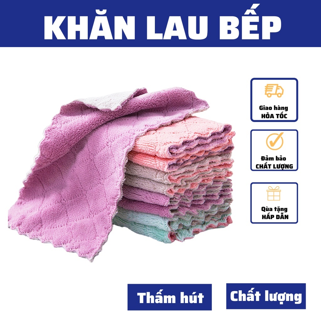 Khăn lau tay nhà bếp siêu thấm có móc treo chất liệu Microfiber mềm mịn