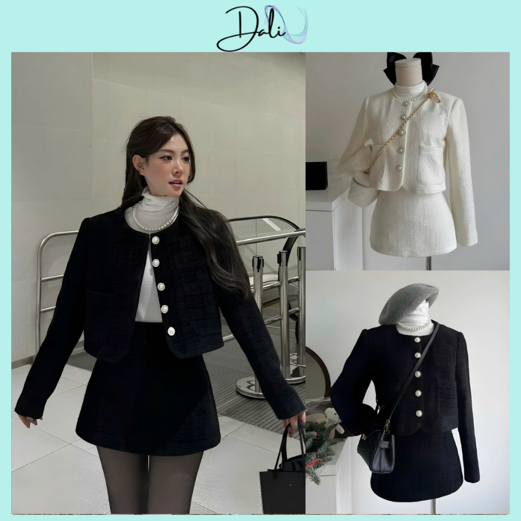 Set Váy Dạ 2 Món Gồm Áo Khoác Dạ 2 Lớp Có Túi Đính Cúc Ngọc + Chân Váy Dáng Ngắn Có Quần Trong | BigBuy360 - bigbuy360.vn