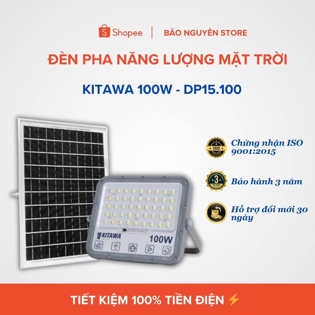 Đèn Pha Chống Chói Năng Lượng Mặt Trời 100W KITAWA - DP15.100 | Chính hãng |