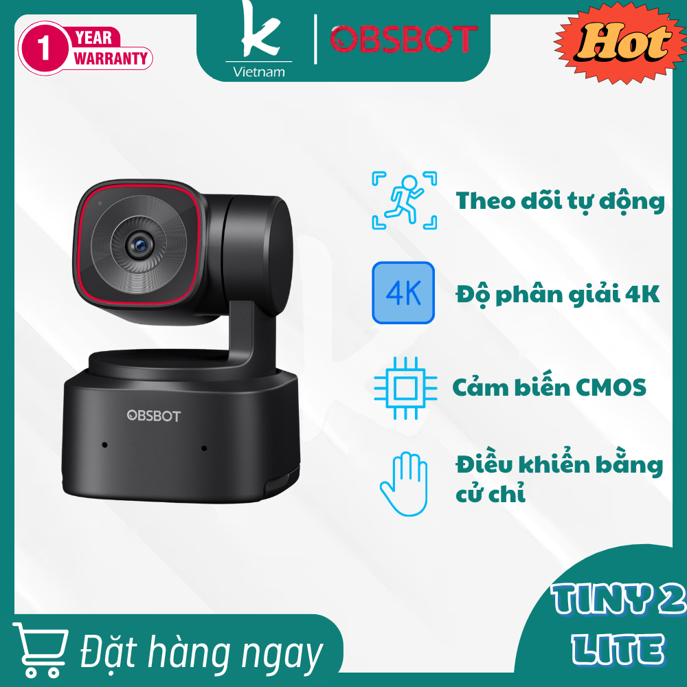 OBSBOT Tiny 2 Lite - PTZ Webcam 4K AI Thông Minh - Hàng Chính Hãng / Bảo Hành 12 Tháng