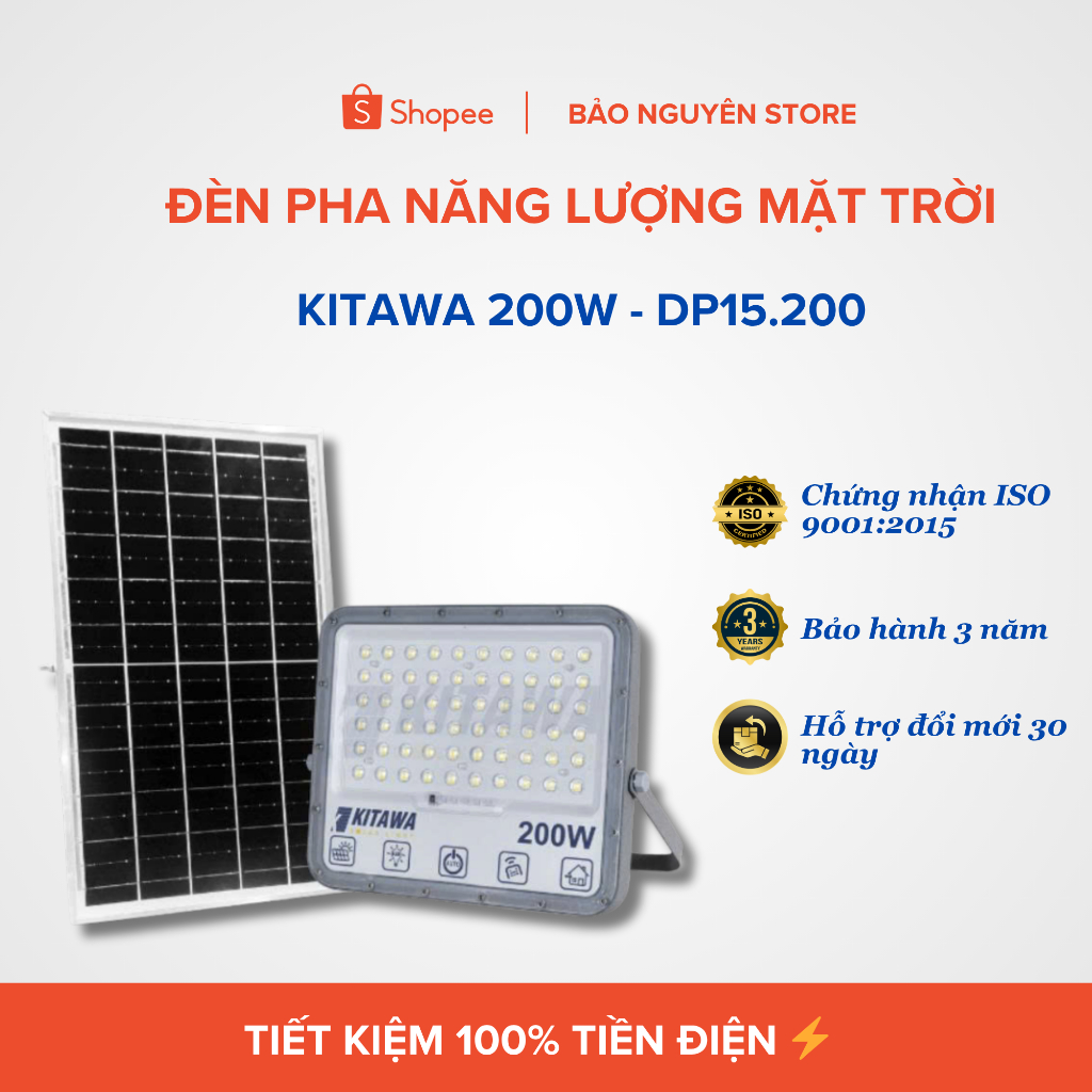 Đèn Pha Chống Chói Năng Lượng Mặt Trời 200W KITAWA - DP15.200 | Chính hãng |
