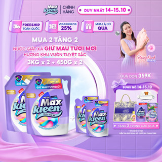 [Tặng 2 túi 450g] Combo 2 Túi Nước Giặt Xả MaxKleen Giữ Màu Tươi Mới Hương Khu Vườn Tuyệt Sắc 3kg x 2