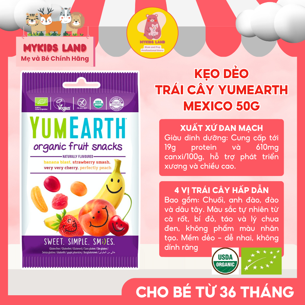 Kẹo Dẻo Hữu Cơ YumEarth 50g – 4 Hương Vị Trái Cây Tự Nhiên, Mềm Dẻo Dễ Ăn Cho Bé Từ 3 Tuổi