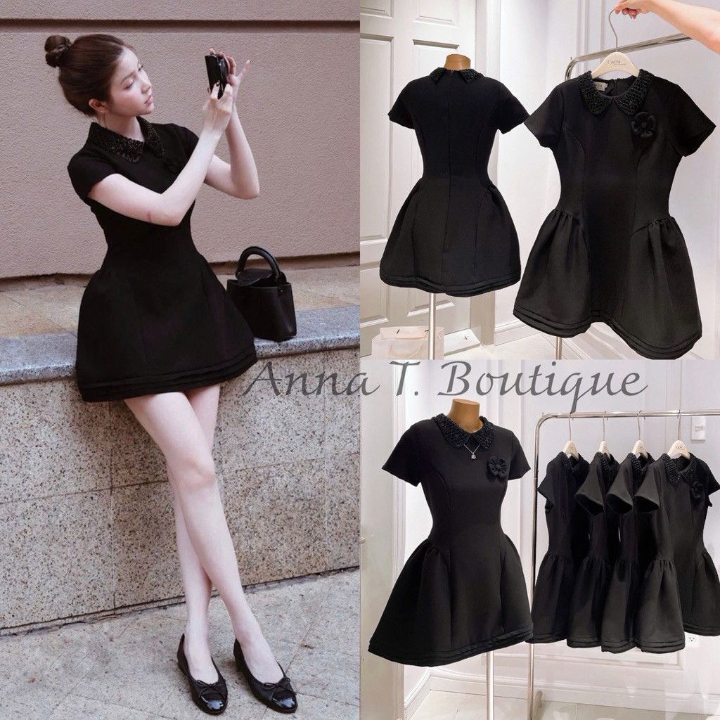 ANNA T. BOUTIQUE - Đầm đen cổ sen đính đá