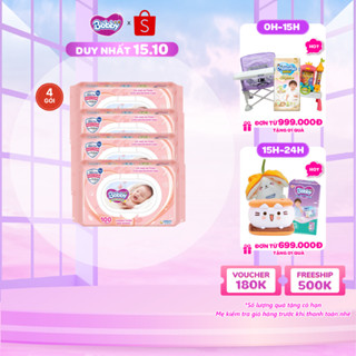 Bộ 4 gói Khăn ướt Bobby Care hương thơm nhẹ nhàng 100 tờ/gói (Hồng)