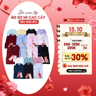 Combo áo sơ mi nữ trơn R01 R10 R11 Thái Hòa chất liệu sợi tre, cotton kết hợp chân váy bút chì