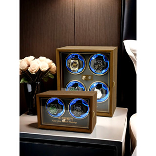 Hộp xoay đồng hồ cơ tủ đứng 4 ngăn và 2 ngăn xoay lắc lên cót cho đồng hồ có đèn Led