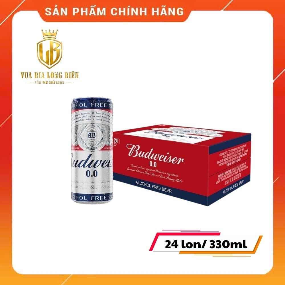 [Thùng 24 Lon] Bia Budweiser 0.0% – Bia Không Cồn Mỹ Cao Cấp, Giữ Trọn Hương Vị