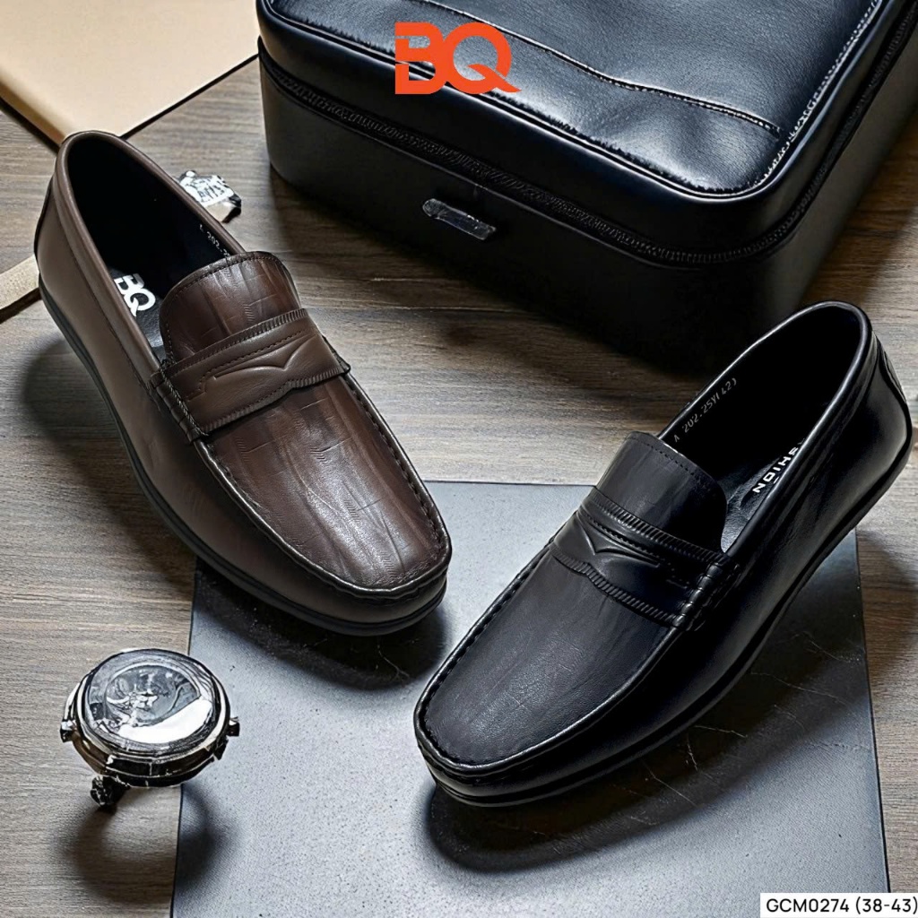BQ | Giày da nam size 38-43 giày mọi nam da bò cao cấp đai ngang trẻ trung đế cao su êm chân GCM0274