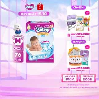 Tã dán Bobby S80/M76/L68/XL62/XXL56 mới- Lõi nén cotton-soft 3mm:S80