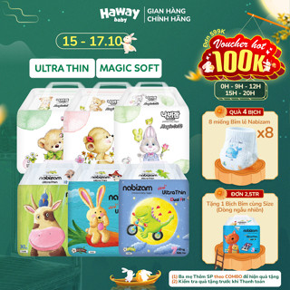 Combo 4 Bịch Tã Bỉm NABIZAM Hàn Quốc Cho Bé Từ 3kg đến 25kg, Bịch 20-50 Miếng, Êm Mỏng Chống Hăm, Chống Tràn HAWAY