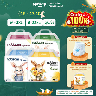 Combo 4 Tã/Bỉm Đêm NABIZAM Signature Summer Nội Địa Hàn Đai Chun Co Giãn Mềm Mại Size M32/L30/XL26/2XL22 Cho Bé HAWAY