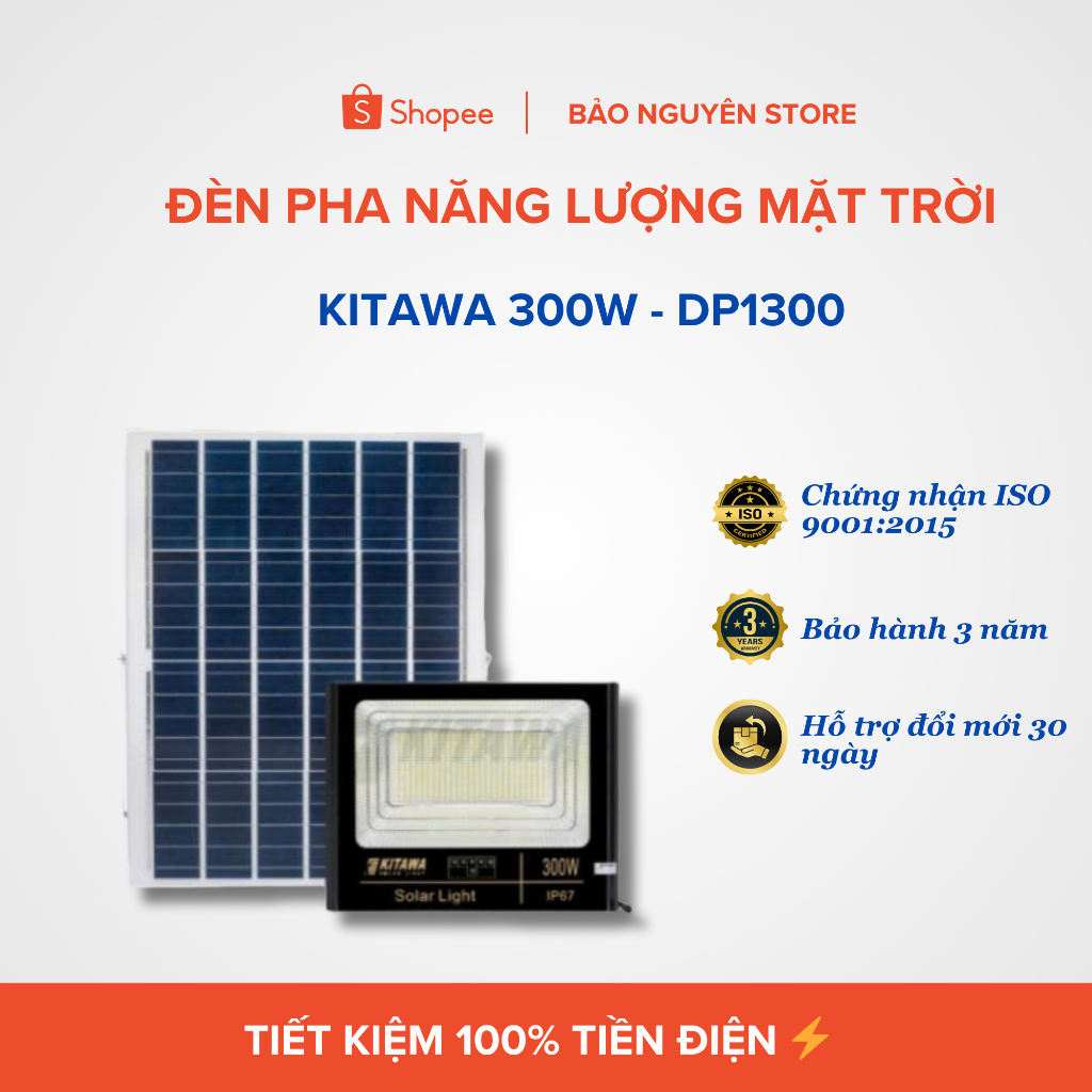 Đèn Pha Năng Lượng Mặt Trời 300W DP1300 Kitawa Chống Nước IP67 | Chính hãng |
