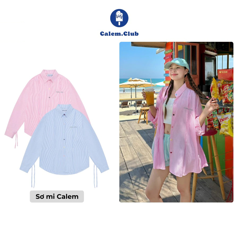 Áo sơ mi COLORFUL BUTTON Calem.Club Khoác Ngoài tay dài phối dây cột nơ thêu Calem