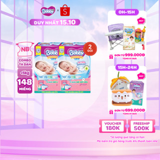 Combo 2 tã dán sơ sinh Bobby NB70/S54/M46 mới- Lõi nén cotton-soft 3mm